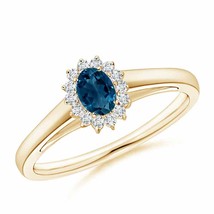 ANGARA Princess Diana Inspired London Blue Topaz Ring with Halo - £855.43 GBP