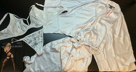 Victoria&#39;s Secret Foderati 34D,34DD,36C Reggiseno Set + Vestaglia Bianco Sporco - £99.70 GBP