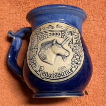 Vintage Renaissance 3D Unicorn Mug Blue Drip 2000 Banner Oak Pottery - £16.37 GBP
