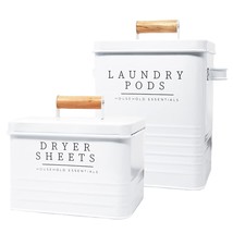 Modern Farmhouse Metal Laundry Pods Container With Dryer Sheet Holder Fo... - $51.99