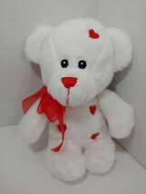 DanDee Plush white small teddy bear red embroidered hearts bow stuffed a... - $5.14