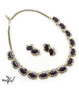 Vintage Purple Crescent Thermoplastic Necklace and Clip On Earrings Set ... - £22.71 GBP