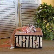 Vintage Rose Shabby Chic Decorative Box Handmade Pink Black French Chic Decor - £55.15 GBP