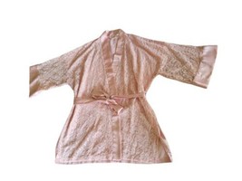 Victoria’s Secret Vintage Gold Label Pink Floral Satin &amp; Lace Robe Kimono OSFA - £47.42 GBP