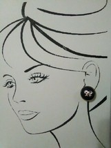 Vintage Fashion Clip Earrings Golden Bow &amp; Rhinestone Accent On Black Cab Button - £14.06 GBP
