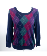 Talbots Argyle Sweater Preppy Blue Purple Metallic Thread Wool Blend - $24.16