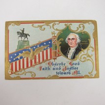 Postcard George Washington Portrait &amp; NY Monument Patriotic Embossed Ant... - £7.89 GBP