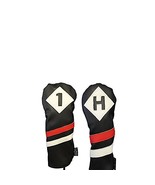 Majek Retro Golf Headcovers Black Red and White Vintage Leather Style 1 ... - £19.48 GBP