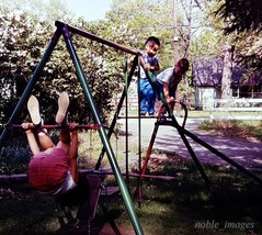 1964 Children Playing Backyard Swing Set Ektachrome 127 Color Slide - £2.71 GBP