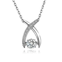 925 Sterling Silver &quot;Wishbone&quot; Dancing Stone with Crystal Pendant Necklace 17&quot; - £68.44 GBP