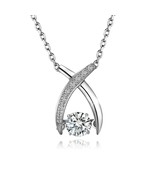 925 Sterling Silver &quot;Wishbone&quot; Dancing Stone with Crystal Pendant Neckla... - £68.24 GBP