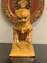 Fine Old Chinese Mustard Glazed Ceramic Foo Dog Statue Sculpture - £140.16 GBP