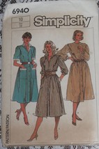 Simplicity Pattern 6940 Misses&#39; Dress Front Button Sleeve Variations Size 10 Vtg - £6.22 GBP