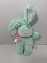 Joelson Industries 1999 small plush mint green pink bow bunny rabbit Easter toy - $14.84