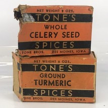 Tones Spices Box Lot Tumeric Celery Seed Vtg NOT TIN Tone Bros Des Moines - £14.35 GBP