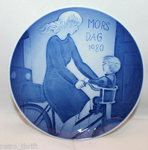 1980 Royal Copenhagen Denmark Mother&#39;s Day Plate Blue Denmark Baby Bike White - £24.98 GBP