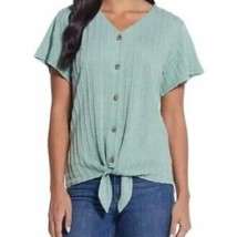 Weatherproof Vintage ~ Tie Front ~ LARGE ~ V-Neck ~ Braided Knit Top ~ GREEN - £14.81 GBP