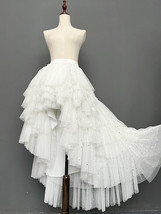 White Sparkly Layered Tulle Skirt Outfit High-low Wedding Party Tulle Skirts  - £68.94 GBP