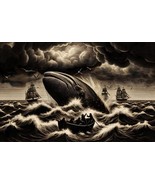 Whale Art Print, Nautical Wall Decor,  Seafaring Theme Canvas - $1,109.09 MXN