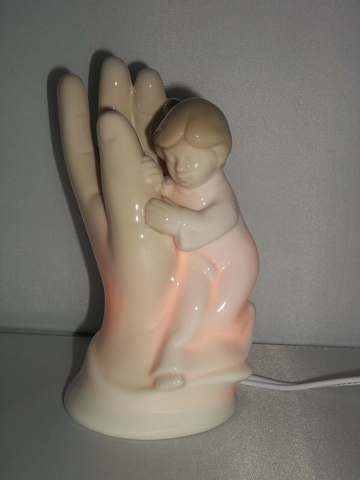 Gifts of Faith Porcelain PRAYING HANDS &amp; ANGEL Light Peach Light Up Figu... - $17.82