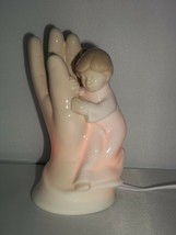 Gifts of Faith Porcelain PRAYING HANDS &amp; ANGEL Light Peach Light Up Figu... - £14.01 GBP