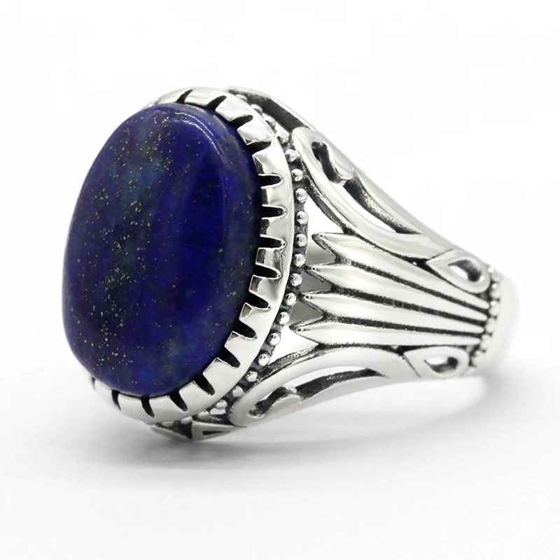 Vintage Lapis Lazuli Stone Ring for Men 925 Sterling Silver Royal Blue Stone Men - £47.57 GBP
