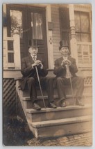 RPPC Two Dapper Men Top Hats Canes Country Folk Aristocrats Photo Postcard A49 - £14.87 GBP