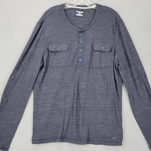 Express Men Shirt Size XL Blue Navy Classic Henley Long Sleeve Button Casual Top - £9.91 GBP