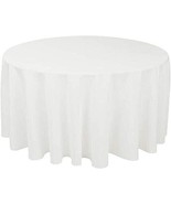 One White Round 120&quot; Poly Fabric Tablecloth Reusable Wedding Banquet Par... - $14.45