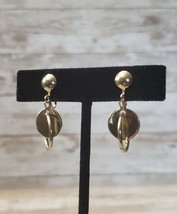 Vintage Screw On / Screw Back Earrings - Gold Tone Circle &amp; Ring Dangle - £10.38 GBP