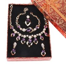 African Jewelry Set GolPurple Zircon Austrian Crystal Women Wedding Necklace Bra - £21.26 GBP