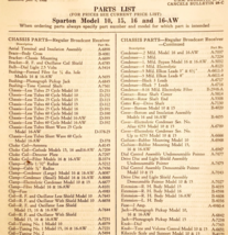1931 Sparton Model 10 15 16 16AW Parts List Short Wave Electronics Ephem... - $464.81 MXN