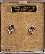 Vintage Spinel and Genuine Ruby Pierced Earrings (#J1379) - £58.97 GBP