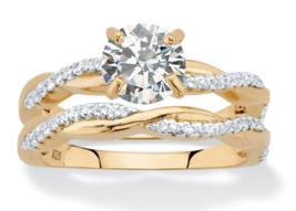 Round Cz Twisted Gp Wedding 2 Ring Set 18K Gold Sterling Silver 6 7 8 9 10 - £159.66 GBP