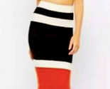 Black Ivory Orange Colorblock Knee Length Pencil Skirt Stretch Small NEW - $14.28