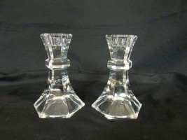 Pair Cut Crystal 5&quot; Candle Holders - 6 Sided Mirror-Like Candlesticks - £5.13 GBP