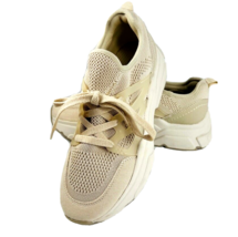 H&amp;M Platform Sneakers Women Size 7 Beige Lace Up Knit Mesh Walking Chunky - £48.10 GBP