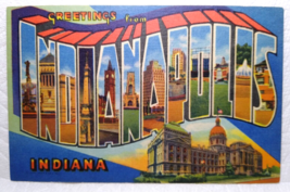 Greetings From Indianapolis Indiana Large Letter Postcard Linen Curt Teich Town - £8.57 GBP