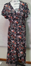 Max Studio Wrap Dress Women Medium Multi Floral Flutter Sleeve V Neck Drawstring - £20.29 GBP
