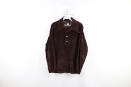 Vtg 60s 70s Mens Medium Blank Velvet Velour Collared Long Sleeve Polo Brown USA - £71.18 GBP