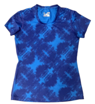 Under Armour Shirt Womens Medium Blue Tie Dye Stretch Fitted Heat Gear Gym Run - £7.67 GBP