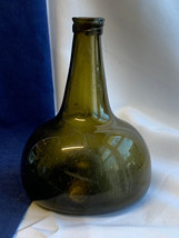 Antique 18th Century Dutch Onion Bottle Olive Green Glass Hand Blown - $227.65