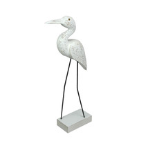 Hand Carved Wood and Metal White Egret Bird Statue 15 Inches High Coastal Decor - £27.86 GBP