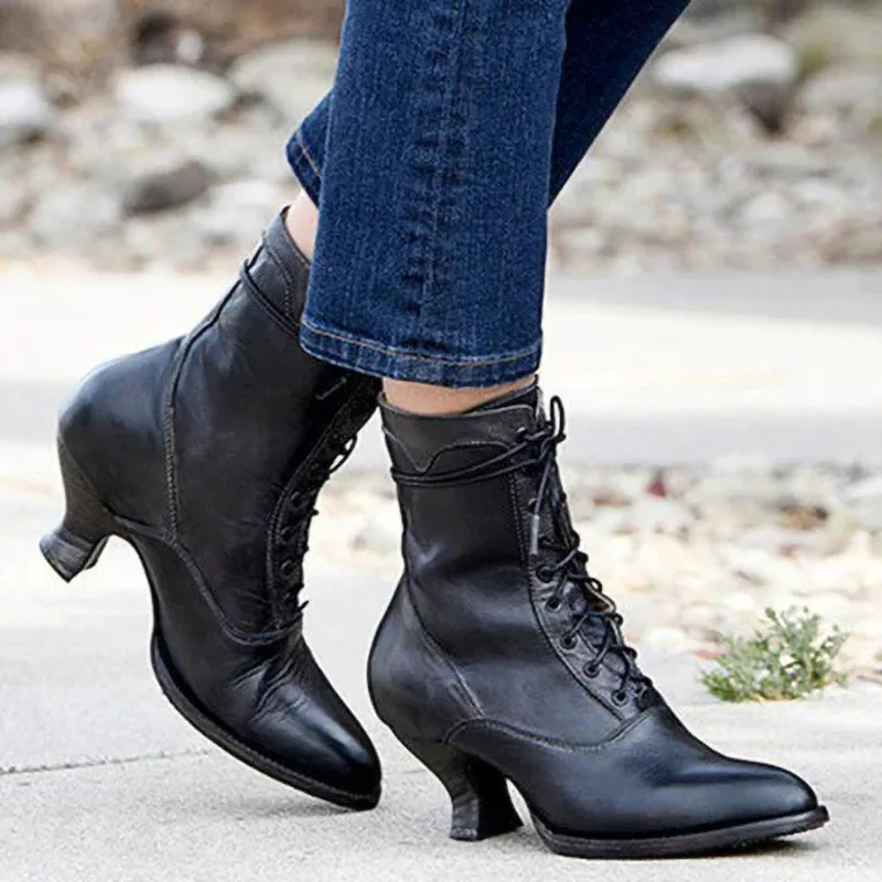 Women s lace up low tube boots 2021 new foreign trade autumn and winter new high thumb200