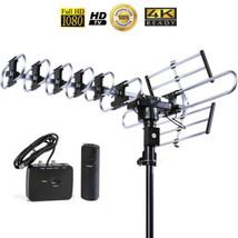 200 Miles Outdoor 4K HDTV Antenna 360° Rotation UHF/VHF/FM Remote Control - £31.34 GBP