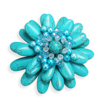 Water Lily Turquoise and Pearl Floral Pin or Brooch - £15.35 GBP
