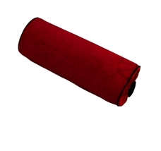 Vintage Bolster Pillow, Classic, Red Wine Velvet,  Pipping, 6x16&quot; - $54.00