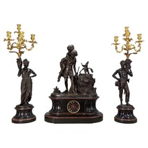 Antique Napoleon III Bronze Mantel Clock Paul Virginia by Charles Cumberworth - £850.41 GBP