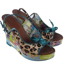 Cindy Says Couture Pin Up Comic Strip Cheetah Wedge Sandals Size 6 $176.00 - £18.10 GBP