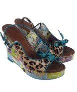 Cindy Says Couture Pin Up Comic Strip Cheetah Wedge Sandals Size 6 $176.00 - £18.19 GBP